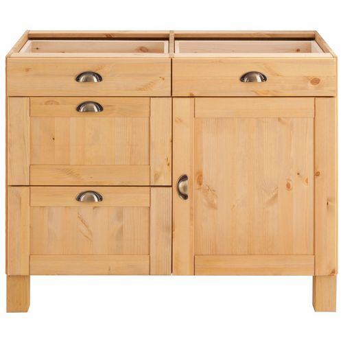 Oslo-meuble De Cuisine En Pin Avec 1 Porte Et 4 Tiroirs, Teinté/ciré