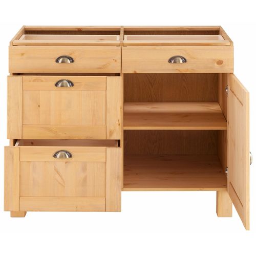 Oslo-meuble De Cuisine En Pin Avec 1 Porte Et 4 Tiroirs, Teinté/ciré