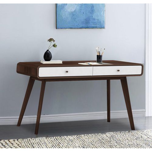 Cassie - Bureau Avec 2 Tiroirs En Effet Noyer Et Blanc