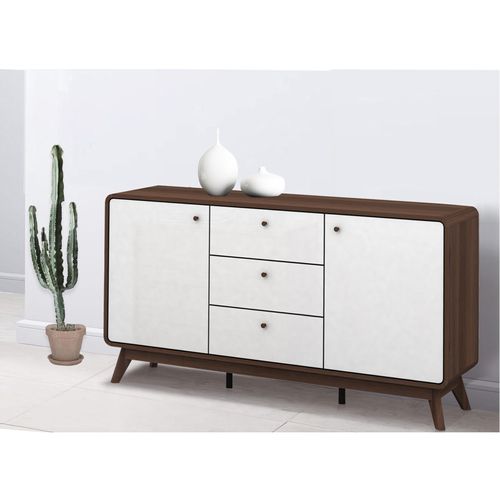 Cassie - Buffet Avec 2 Portes Et 3 Tiroirs En Effet Noyer Blanc