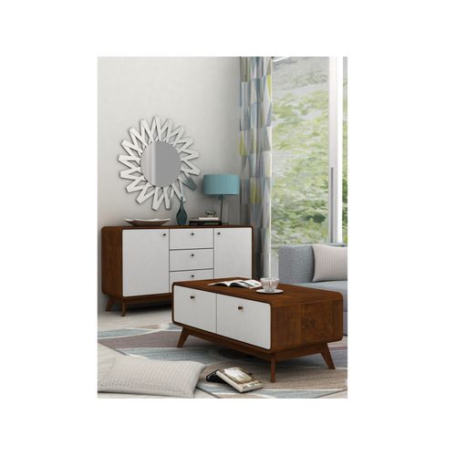 Cassie - Buffet Avec 2 Portes Et 3 Tiroirs En Effet Noyer Blanc