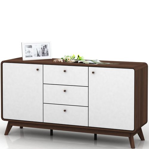 Cassie - Buffet Avec 2 Portes Et 3 Tiroirs En Effet Noyer Blanc