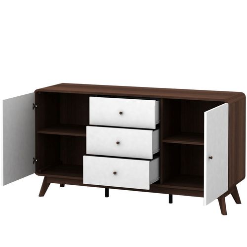 Cassie - Buffet Avec 2 Portes Et 3 Tiroirs En Effet Noyer Blanc