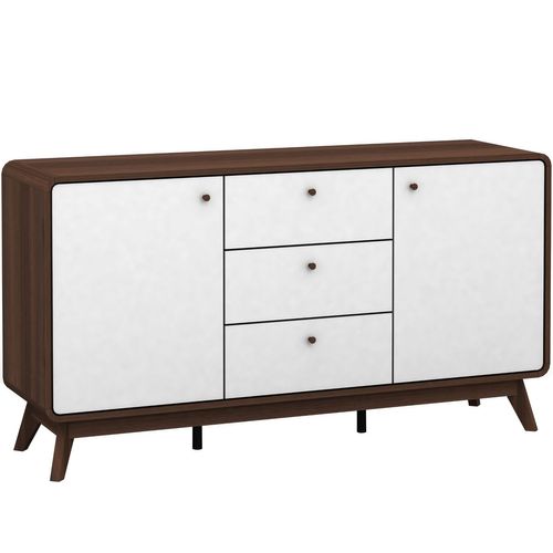 Cassie - Buffet Avec 2 Portes Et 3 Tiroirs En Effet Noyer Blanc