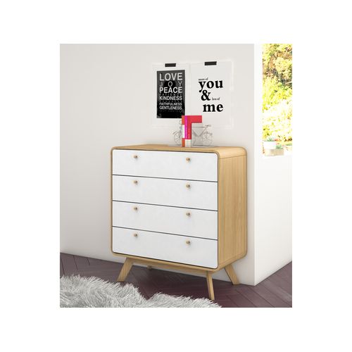 Cassie - Commode Avec 4 Tiroirs En Effet Chêne Blanc