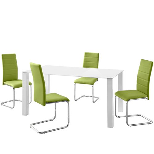 Norma Et Adora-ensemble De Table à Manger 160x90cm Avec 4 Chaises En Vert