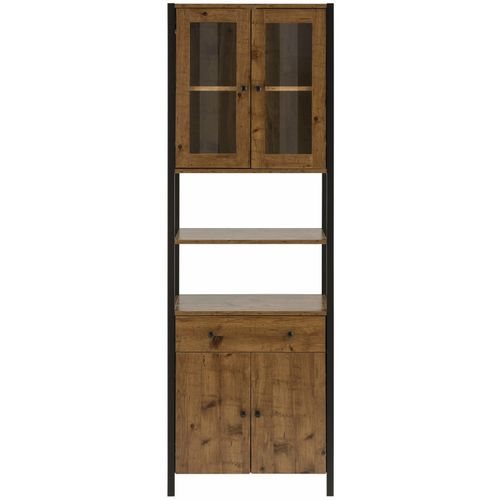 Chris-armoire Haute Avec 2 Portes Vitrées + 2 Portes En Aggloméré Chêne / Noir