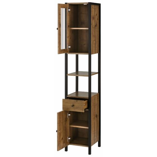 Chris-colonne Haute Avec 1 Porte Vitrée Et 1 Porte Aggloméré Chêne / Noir
