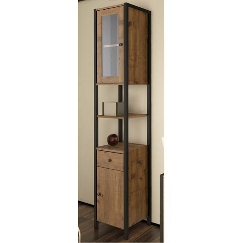 Chris-colonne Haute Avec 1 Porte Vitrée Et 1 Porte Aggloméré Chêne / Noir