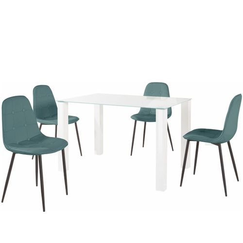 Norma-ensemble De Table à Manger 120x80cm Avec 4 Chaises En Bleu