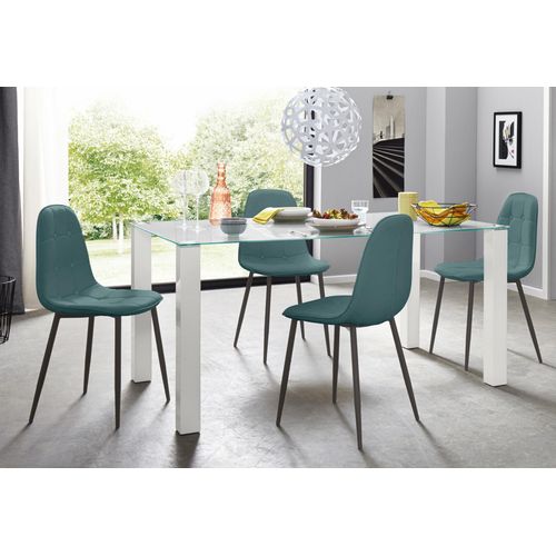 Norma-ensemble De Table à Manger 160x90cm Avec 4 Chaises En Bleu