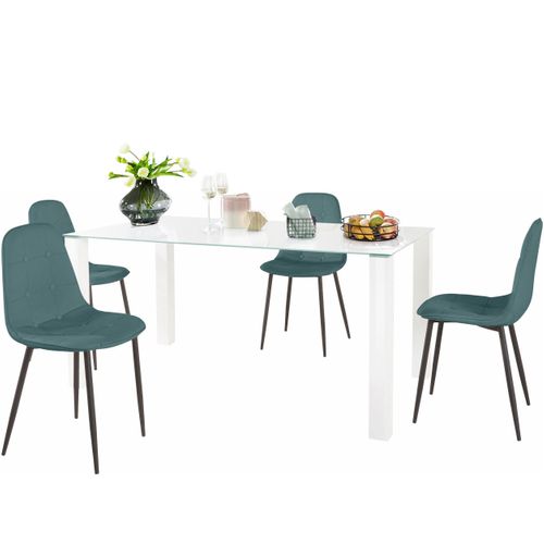 Norma-ensemble De Table à Manger 160x90cm Avec 4 Chaises En Bleu