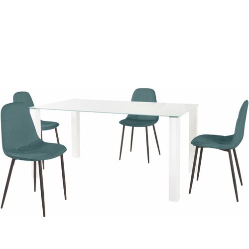 Norma-ensemble De Table à Manger 160x90cm Avec 4 Chaises En Bleu