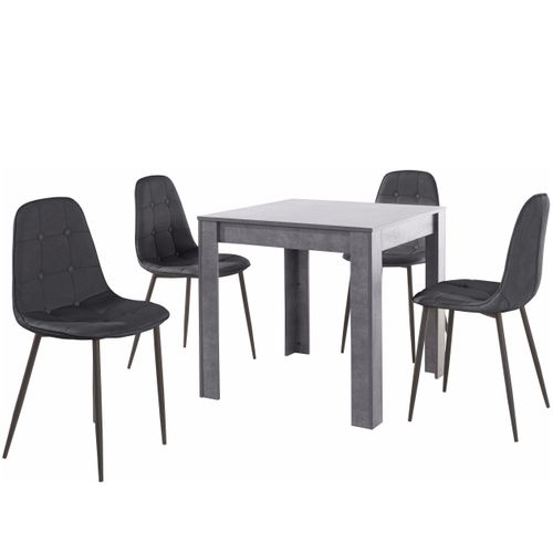 Lynn Et Luna-set De Ardoise Table De Salle à Manger 80x80cm Avec 4 Chaises En Noir