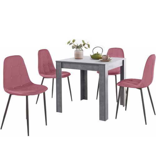 Lynn Et Luna-set De Ardoise Table De Salle à Manger 80x80cm Avec 4 Chaises En Rose