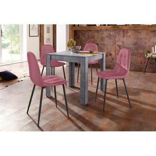 Lynn Et Luna-set De Ardoise Table De Salle à Manger 80x80cm Avec 4 Chaises En Rose