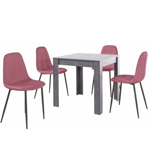 Lynn Et Luna-set De Ardoise Table De Salle à Manger 80x80cm Avec 4 Chaises En Rose