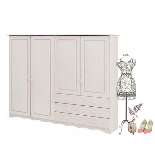 Minik - Buffet à Linge 4 Portes 3 Tiroirs En Effet Chêne Blanc