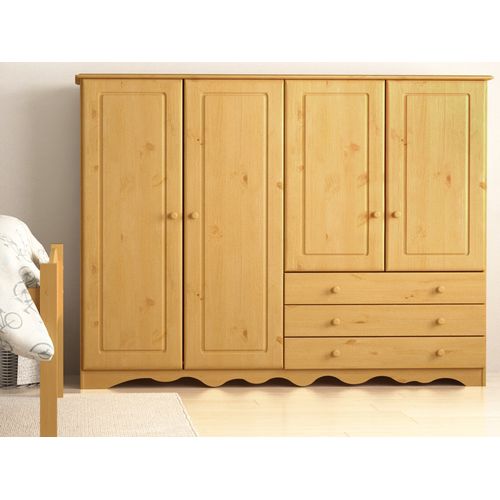 Minik - Armoire Avec 4 Portes Et 3 Tiroirs En Pin Naturel