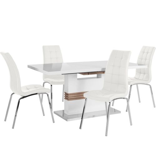 Perez Et Lila-ensemble De Table à Manger 160x90cm Avec 4 Chaises En Blanc