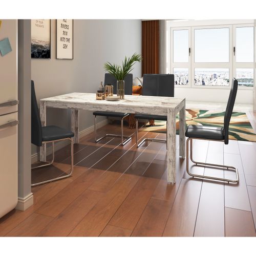 Lynn - Table à Manger En Effet Bois Blanc Antique 8 Personnes L160