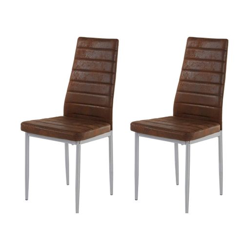 Kate-lot De 2 Chaises De Salle à Manger Rembourrées En Microfibre Marron