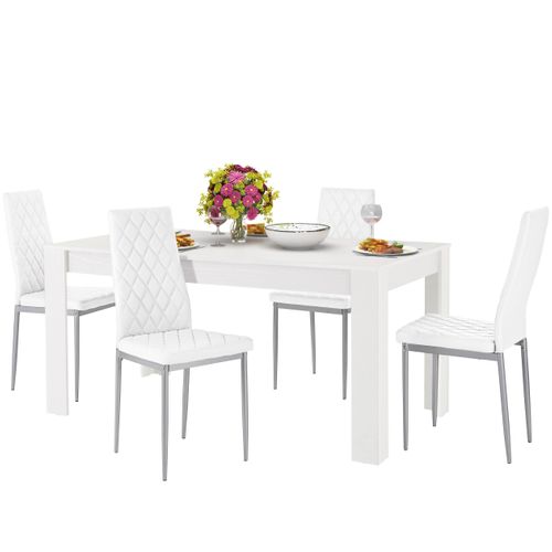 Lynn Et Brooke - Ensemble De Table à Manger 160x90 Cm Et 4 Chaises Blanc