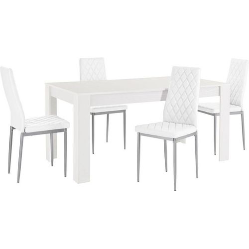 Lynn Et Brooke - Ensemble De Table à Manger 160x90 Cm Et 4 Chaises Blanc