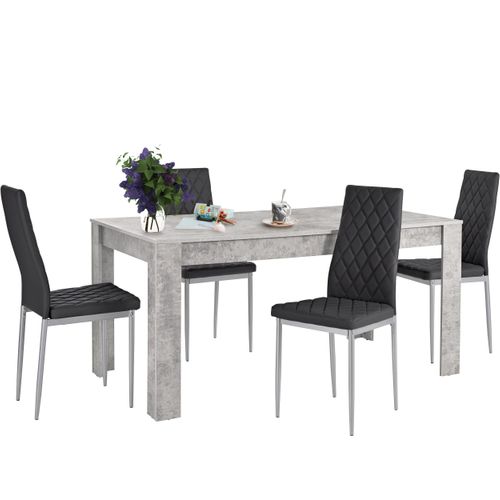 Lynn Et Brooke - Ensemble Table à Manger 160x90cm Avec 4 Chaises En Noir