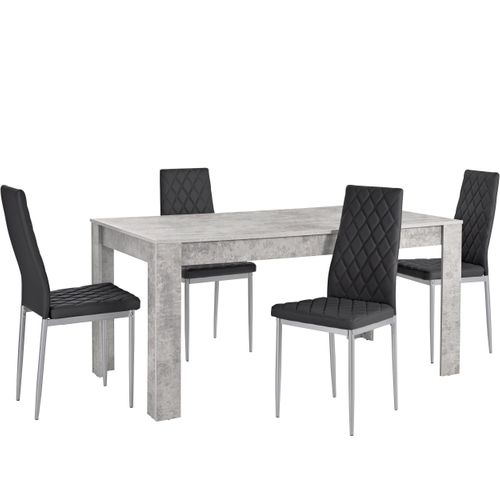 Lynn Et Brooke - Ensemble Table à Manger 160x90cm Avec 4 Chaises En Noir