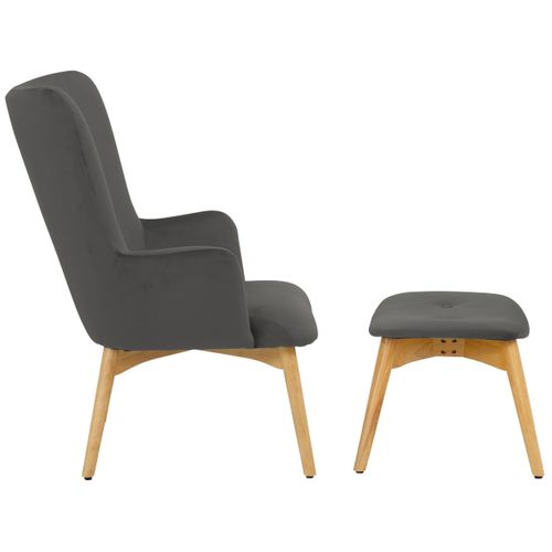 New York-fauteuil Avec Tabouret En Velours Gris