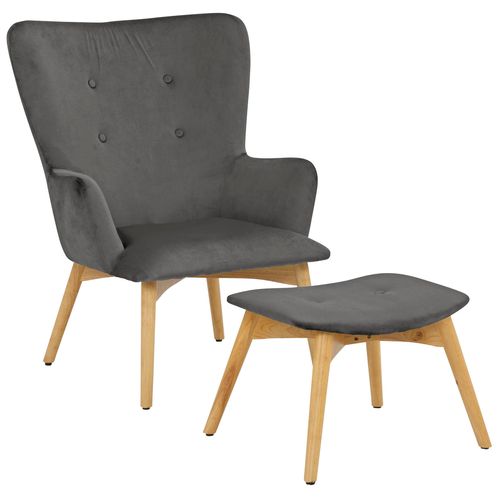 New York-fauteuil Avec Tabouret En Velours Gris