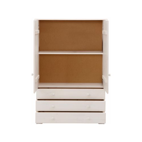 Minik-armoire Avec 2 Portes Et 3 Tiroirs En Pin Blanc