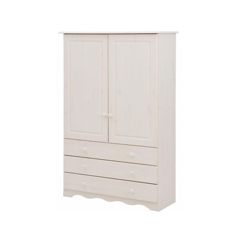 Minik-armoire Avec 2 Portes Et 3 Tiroirs En Pin Blanc