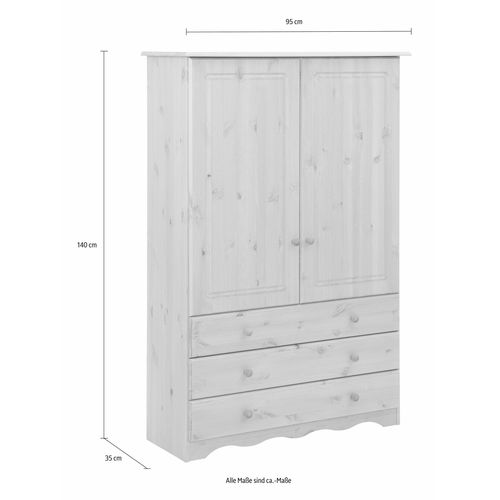 Minik-armoire Avec 2 Portes Et 3 Tiroirs En Pin Blanc