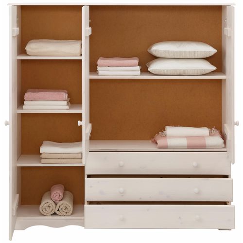 Minik - Armoire Avec 3 Portes Et 3 Tiroirs En Pin Blanc