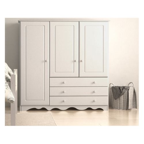 Minik - Armoire Avec 3 Portes Et 3 Tiroirs En Pin Blanc
