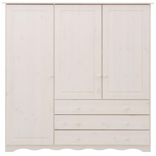 Minik - Armoire Avec 3 Portes Et 3 Tiroirs En Pin Blanc