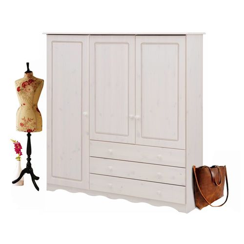 Minik - Armoire Avec 3 Portes Et 3 Tiroirs En Pin Blanc
