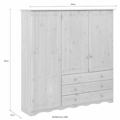 Minik - Armoire Avec 3 Portes Et 3 Tiroirs En Pin Blanc
