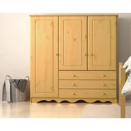 Minik - Armoire Avec 3 Portes Et 3 Tiroirs En Pin Naturel