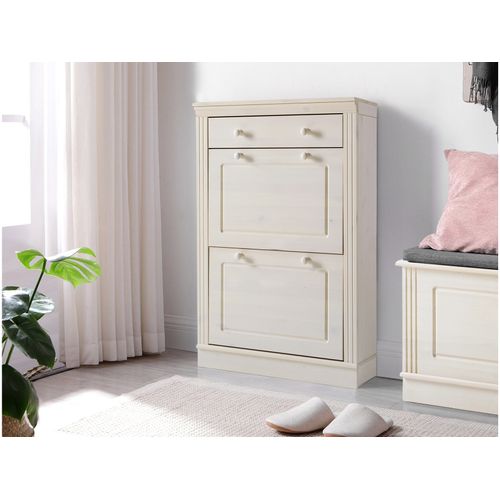 Anita - Coffre à Chaussures Avec 2 Portes Battantes Et 1 Tiroir En Pin Blanc