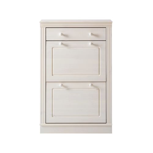 Anita - Coffre à Chaussures Avec 2 Portes Battantes Et 1 Tiroir En Pin Blanc