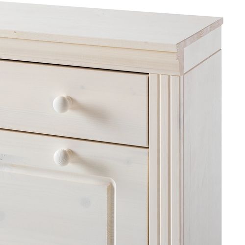 Anita - Coffre à Chaussures Avec 2 Portes Battantes Et 1 Tiroir En Pin Blanc