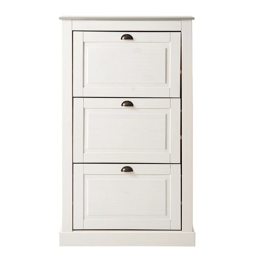 Toby-coffre à Chaussures Avec 3 Portes Battantes En Pin Blanc/gris