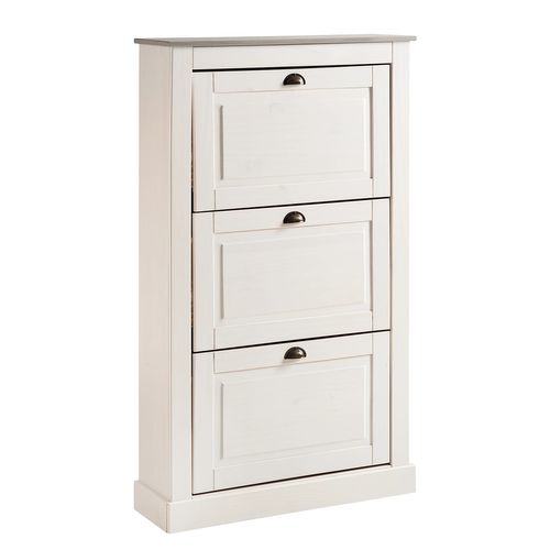 Toby-coffre à Chaussures Avec 3 Portes Battantes En Pin Blanc/gris