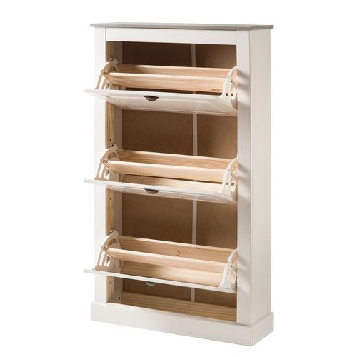 Toby-coffre à Chaussures Avec 3 Portes Battantes En Pin Blanc/gris