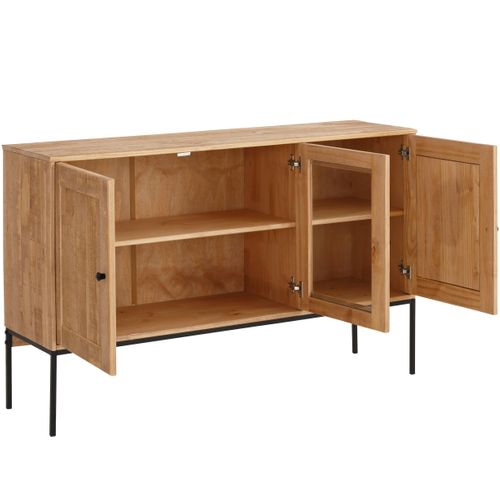 Freya-buffet à 2 Portes Et 1 Porte Vitrée, Coloris Nature/noir