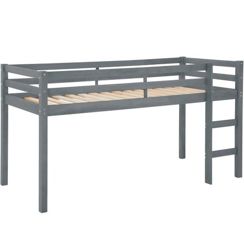 Alpi - Lit Surélevé 90x200 Cm Gris En Bois