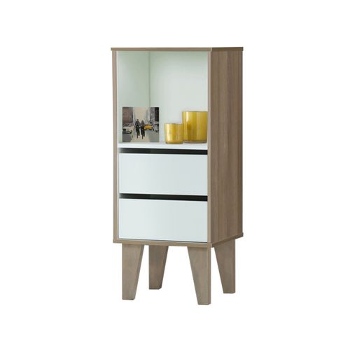 Ruby-bibliothèque Avec 1 Niche Et 2 Tiroirs En Aspect Bois Blanc